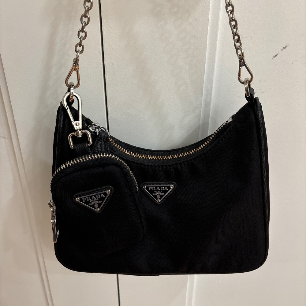 Authentic Prada Nylon Metallic Chain Shoulder Bag